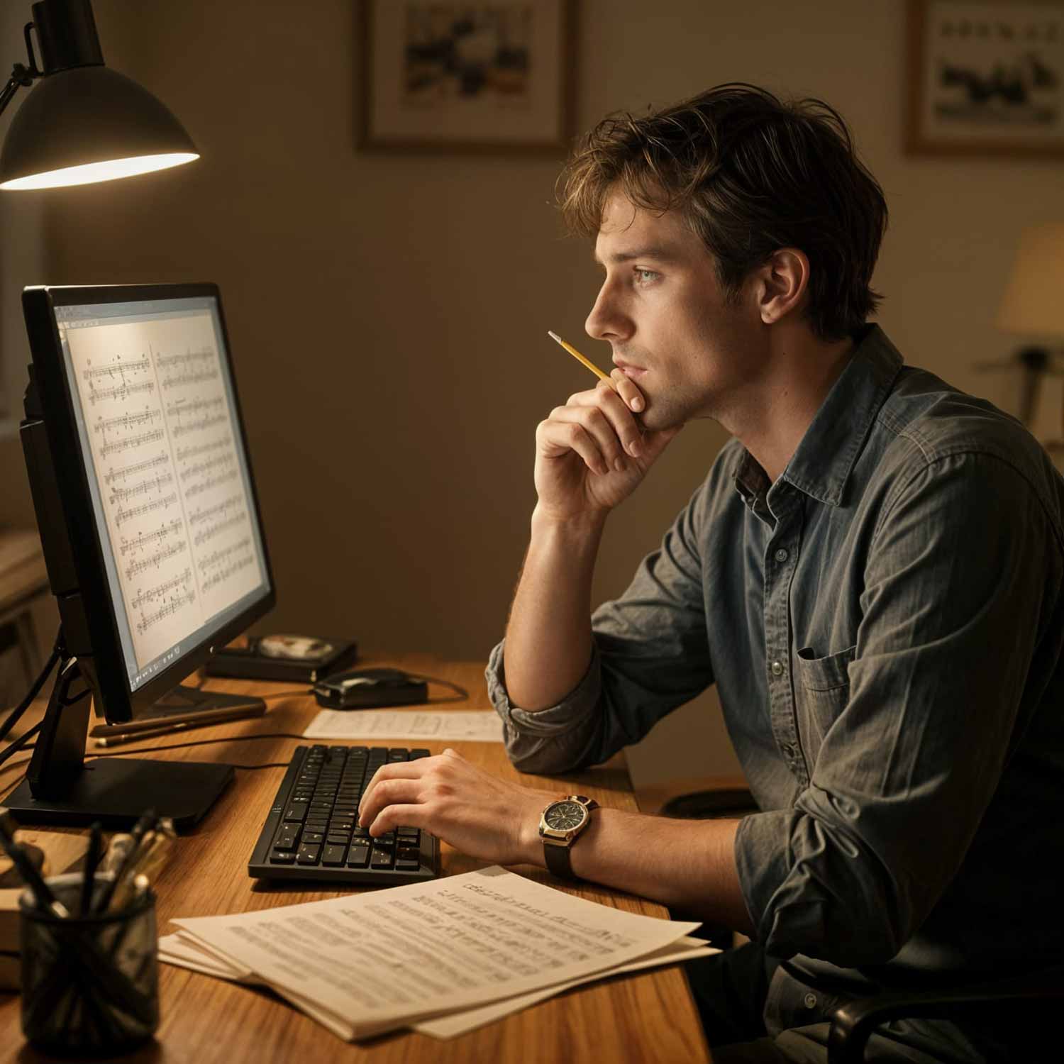 Musical director at a computer